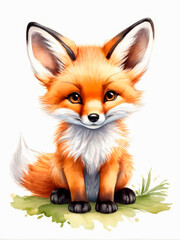 Fototapeta premium Cute red fox cub, illustration in watercolor style