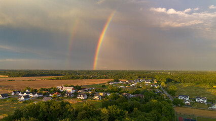 Rainbow over the Polish province. - obrazy, fototapety, plakaty