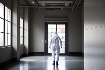 Janitor in protective suit