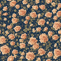 Seamless tiling pattern, peach-colored roses
