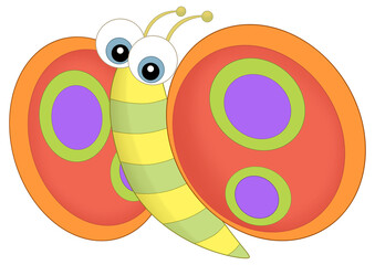 Cartoon happy animal insect butterfly flying and looking isolated illustration for children