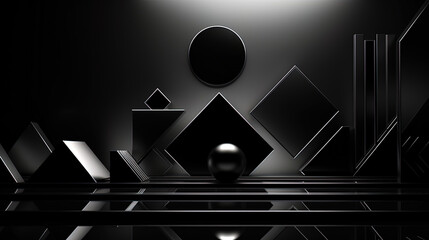 Black abstraction with geometric elements playing in light shades