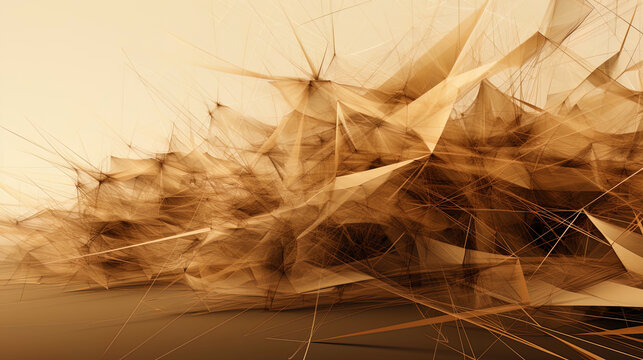 Chaos of digital lines and elements on a light brown background creating a structural mess