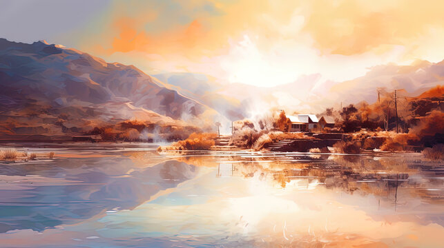 Digital painting with the effect of light soft transitions of digital tones