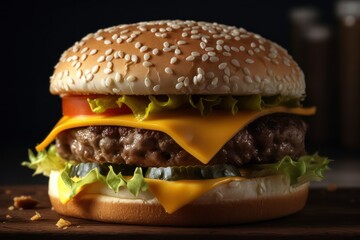 hamburger on a wooden table
