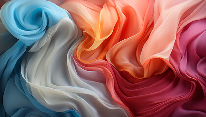 Obraz premium Abstract silk textile with vibrant colors, smooth curves, and flowing waves generated by AI