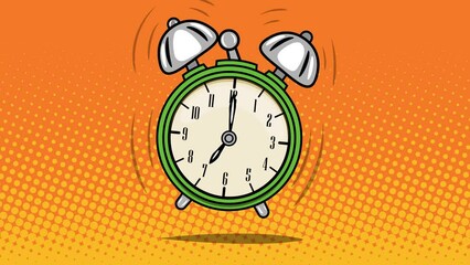 Ringing alarm clock. Video animation. Hand drawn in a cartoon style. High quality 4k footage