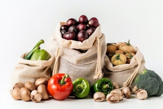 fresh vegetables on a bags white background