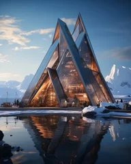  A house of the future built in an iceberg in Anarctica. Future living: innovative house within antarctic iceberg - sustainable design and isolation in the frozen wilderness. © Alla