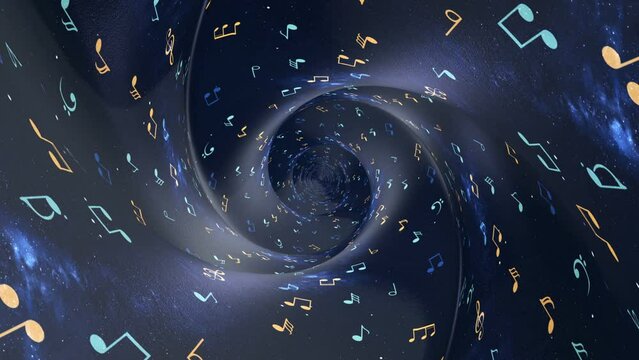 Musical Notes on the Fantasy Cartoon Tunnel Wall, Animation, Background, Loop
