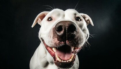 smiling pit bull dog, fisheye lens, 16:9 widescreen background / wallpaper