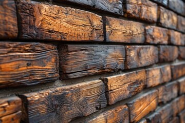 brick wallv background, wooden bricks polished to reveal the intricate grain, each one a testament to natural beauty and earth tones, background, wooden pine colored textured bricks, close up