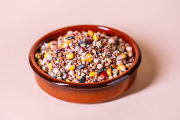 Assorted bird seed, feed for racing pigeons