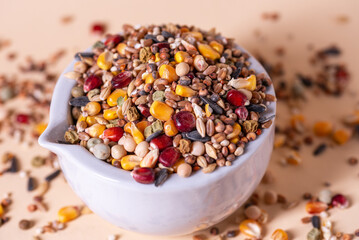 Assorted bird seed, feed for racing pigeons