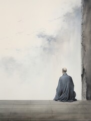 A Solitary Monk Gazing at the Vast Mountain Landscape