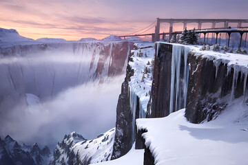 Sunset and the silver world. Generative AI.