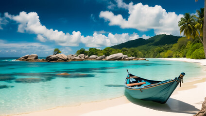 Fototapeta na wymiar Magnificent sunny beach in Seychelles