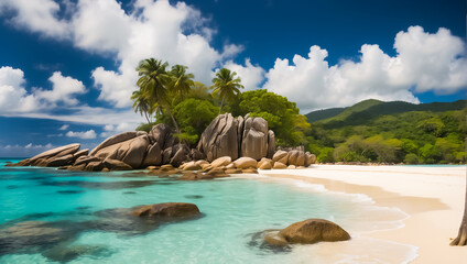 Obraz premium Magnificent sunny beach in Seychelles tourism idyllic