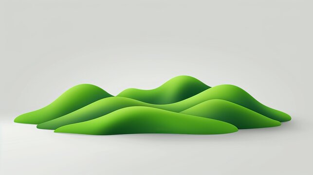3d realistic cartoon green hills on transparent background. Summer landscape element. Minimal nature cute composition. Vector illustration
