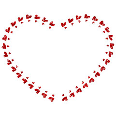Fototapeta na wymiar Heart Shaped Border Frame with red glitter hearts