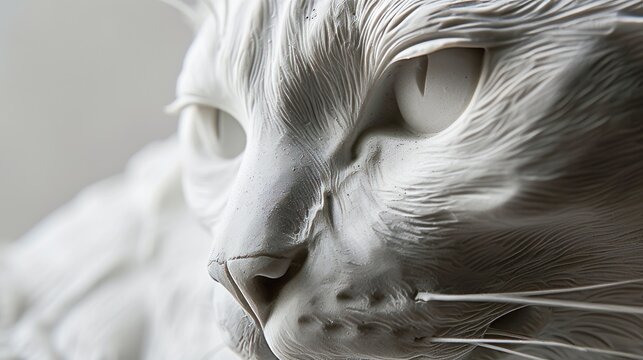Figure of cat. Sculpture made of white plastic. Interior details. Item for decoration