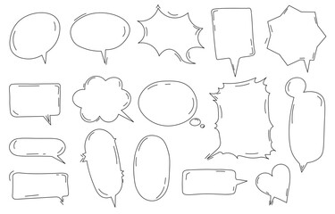 Obraz premium Speech bubbles sketch set. Template for comics. Communication and interaction. Blank and empty space for text. Dialogue and chat. Linear flat vector collection isolated on white background
