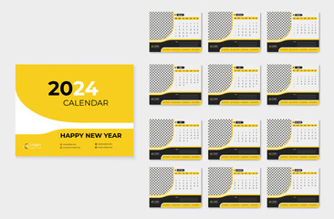 2024 happy new year desk twelve page calendar template design
