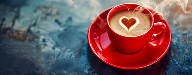 A red cup of coffee for Valentine's Day. Copyspace