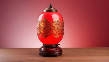 traditional chinese antique table lamp with isolated red background created with generative ai	