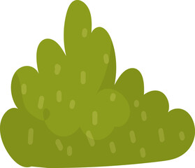 Cartoon green bush with spots, nature landscape element. Simple greenery for garden or park scene vector illustration.
