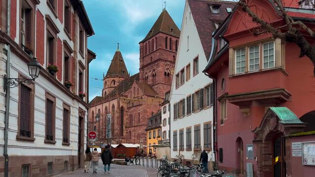 Christmas and New Year in historical center district La Petite France Little France Strasbourg, Alsace, France December 25, 2023. High quality 4k footage
