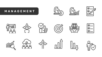 Management line icons. Set of line icons. Businessman, target, growth. Business concept. Vector illustration can be used for topics like management, investment, finance
