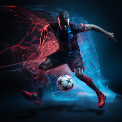 Soccer player in the movement with the ball, ai generated	
