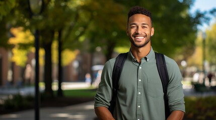 Happy African American college student on campus