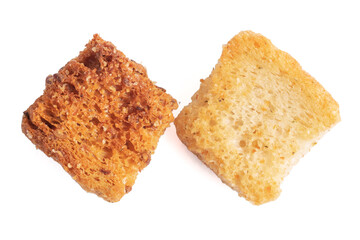 Heaps of delicious crispy fried croutons isolated on white, set