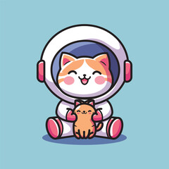 cute vector design illustration of astronaut cat and kitten