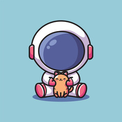 cute vector design illustration of astronaut and cat