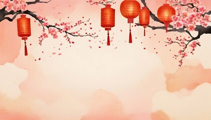 chinese new year decoration, Chinese oriental watercolor background with traditional paper lanterns. Chinese new year festival generative ai - obrazy, fototapety, plakaty