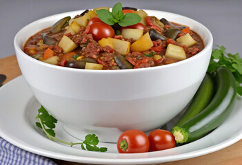 Spicy Vegetable Stew in a Ceramic Dish