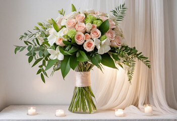 Charming studio decor for a lovely occasion with stunning floral arrangements.