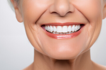 Fototapeta premium Close up of an elder woman smiling healthy white teeth dentist oral hygiene