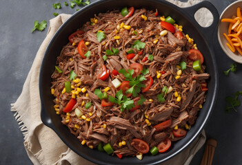 Beef and rice stir-fry.