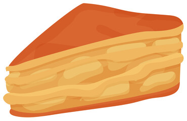 Slice of layered honey cake, delicious dessert, sweet food concept. Detailed cake illustration with syrup topping and textured layers vector illustration.