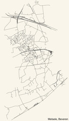 Detailed hand-drawn navigational urban street roads map of the MELSELE SECTION of the Belgian municipality of BEVEREN, Belgium with vivid road lines and name tag on solid background