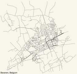 Detailed hand-drawn navigational urban street roads map of the BEVEREN CITY of the Belgian commune of BEVEREN, Belgium with vivid road lines and name tag on solid background