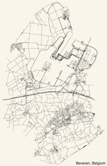 Detailed hand-drawn navigational urban street roads map of the Belgian city of BEVEREN, BELGIUM with solid road lines and name tag on vintage background
