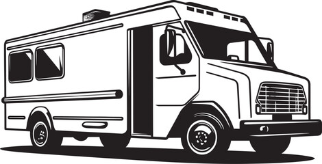 Gourmet Wheels Express Food Truck Icon in Vector 