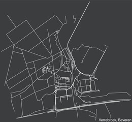 Detailed hand-drawn navigational urban street roads map of the VERREBROEK SECTION of the Belgian municipality of BEVEREN, Belgium with vivid road lines and name tag on solid background