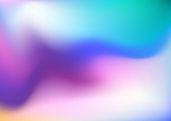 Holographic Gradient blue teal pink purple white yellow background. Blurred backdrop with place for text. Vector for your design, banner, poster	