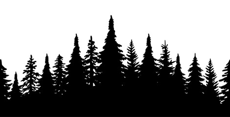 Forest, forest silhouette, fir tree, tree, nature - obrazy, fototapety, plakaty